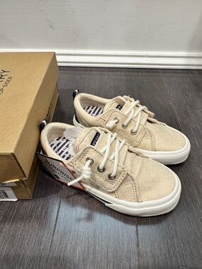 NWT Sperry Girls 8M Kids Cream Champagne Canvas Lace-Up Sneakers Boat Shoes